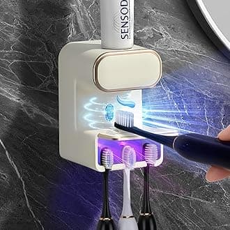 Automatic Toothpaste Dispenser,Wall Mounted Electric Toothpaste Dispenser with 3 Toothpaste Slots,Toothpaste Dispenser for Kids and Adults (Beige)