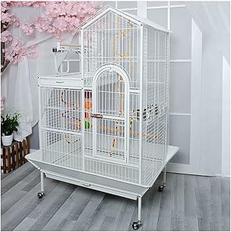 Bird Cage Roof-Style Large Villa Group Bird Cage Metal Breeding Cage Cockatoo Parakeet Cage Mobile Chassis and Interactive Stand Pet Supplies