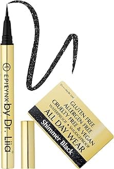 EPILYNX Liquid Eyeliner - Hypoallergenic Eyeliner with Fine Brush Tip, Long-Lasting Waterproof Eye Liner - Cruelty-Free, Vegan, Hypoallergenic, Gluten-Free, Smooth Liquid Eye Liner, Shimmer Black 2mL