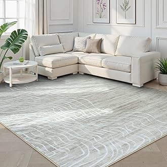 LIVEBOX 8x10 Modern Area Rugs for Living Room, Abstract Non-Slip Washable Rugs, Minimalist Wave Striped Neutral Boys Girl Nursery Area Rug for Bedroom, Carpet for Playroom Office(Beige,8'x10')OEKO-TEX STANDARD 100