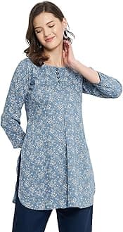 Women's Rayon Blue & White Floral Printed Kurti Tunic