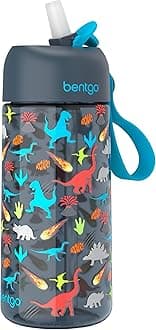 Kids Water Bottle - Leak-Proof, Durable Tritan, BPA-Free 15 oz. Cup for Kids/Toddlers Ages 3+, Bite & Sip Spout, Carrying Handle & Dishwasher Safe for School, Sports, Daycare & Camp (Dinosaur)