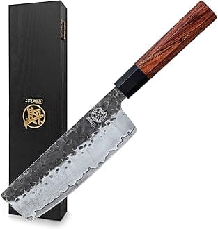 MITSUMOTO SAKARI Nakiri Chef Knife 7 inch - Hand Forged Japanese Kitchen Knives, 3-Layer 9CR18MOV High Carbon Steel, Rosewood Handle & Sandalwood Box