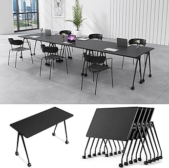 6-8 Person Conference Table Folding Conference Table for Office、Training, Seminar,Schools Modern Wood Conference Meeting Room Table Large Rectangular Conference Room Tables (4, Black, 63in)
