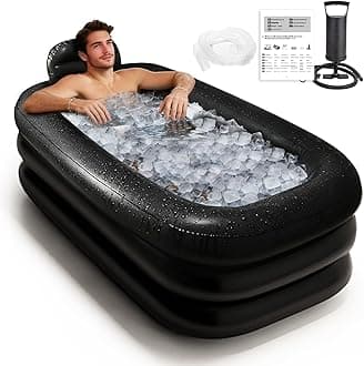 Portable Bathtub for Adults with Cover - Ice Bath & Hot Tub for Athletes Recovery, Home SPA - Large Inflatable Bathtub 62.2x37.4x17.72in, Includes Pump, Easy Inflate & Drain