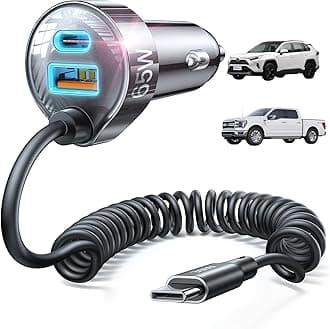 65W Cigarette Lighter USB Charger【6.6 ft for Full Reach】,Super Fast USB C Car Charger with 30W Super Fast Charging Coild Cable Fit iPhone 17 16 15 Air Pro Max Plus,Samsung Galaxy S25/24,Android