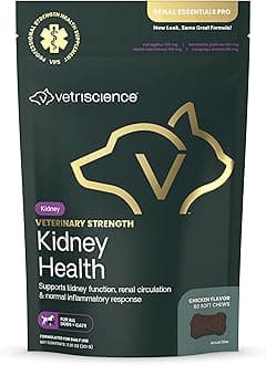 Vetriscience Veterinary Strength Kidney Health Chews - Balanced Kidney Support for Pets - Feline & Canine Renal Support - Holistic Formula - Chicken Liver Flavor - 60 Count