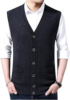Dawwoti Men's Sleeveless Knitted Sweater V Neck Button Cardigans Gilets Business Casual Knitwear Vest