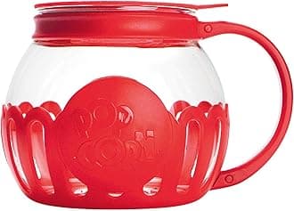 Small : Ecolution Micro-Pop Microwave Popcorn Popper 1.5QT - Temperature Safe Glass w/Multi Purpose Lid, Snack Size, Red