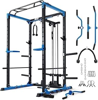 RitFit All-in-One Squat Rack for Home Gym, PPC02C Multi-Function 1000 LBS Capacity Power Cage with LAT Pulldown, Pulley System, Dip Bar, Landmine & More Power Rack Attachments, Package