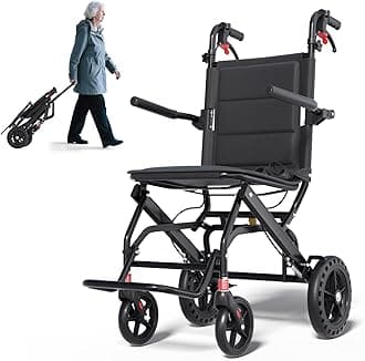 Lightweight Transport Portable Folding Wheelchair, Ultra-Light Wheelchair (Only 17lbs) with Telescopic Handle & Cupholder for Adults Seniors Kids,Support 220lbs