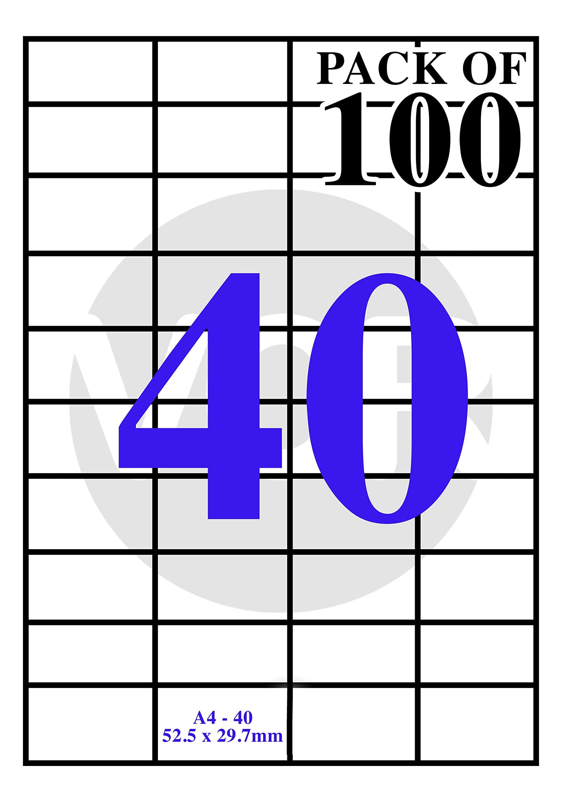 VCR A4 Size White Self Adhesive Label/Sticker for Printer (Inject/Copier/Laser) - Matte 40 Sticker Per Sheet, 100 Sheets Pack