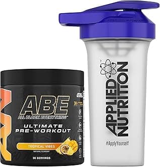 Bundle ABE Pre Workout 375g + 700ml Protein Shaker | All Black Everything Pre Workout Powder, Energy & Physical Performance with Creatine, Beta Alanine (Tropical)