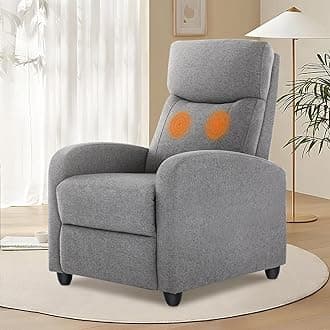 DUMOS Recliner Chair for Adults, Massage Reclining Chair for Living Room, Adjustable Home Theater Seating Single Sofa with Padded Seat Backrest and Footrest, Linen, Grey