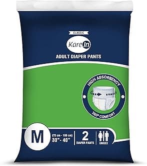 KareIn Classic Adult Diaper Pants, Medium 75-100 Cm (30"- 40"), 2 Count, Unisex, Leakproof, Elastic Waist, Wetness Indicator, 2' Pack