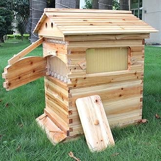 Bee Hive, Beehive with 7pcs Auto Super Frames, Bee House with 1pcs Super Boxes, 1pcs Brood Boxes(No Brood Frames), Bee Hives Starter Beekeeping Kits