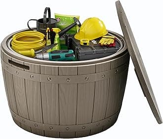 YITAHOME Outdoor Resin Storage Container, 33-Gallon Round Deck Organizer for Patio, Cushion, Pool Accessories, Lightweight & Weatherproof, Doubles as Table, Light Brown