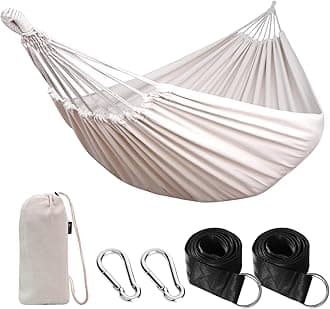 ANYOO Cotton Hammock Portable Camping Hammocks for Hanging Sturdy Garden Comfortable Fabric Hammock with Tree Straps Up to 660lbs with Travel Bag for Camping Outdoor/Indoor Patio Backyard