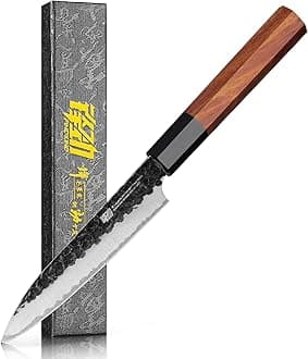 Dynasty Series Kitchen Utility Knife, Multi-Purpose Japanese Paring Knife, 9Cr18MoV High Carbon Steel Blade, African Rosewood Octagonal Handle, Small, for Fruits Vegetables, 5 Inches/12 CM