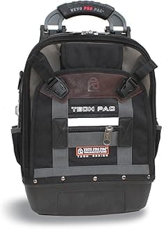 Pro Pac Tech Pac Tool Backpack – Heavy-Duty Weatherproof Tool Bag with 46 Pockets, Waterproof Molded Base & Ergonomic Padded Straps & EVA Back Padding for Technicians and Contractors