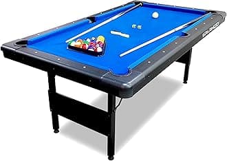 6FT Folding Pool Table with Sturdy Iron Base, Smooth Blue Wool Surface, Ball Return System, Leg Levelers & Full Accessories - No Assembly Required, Space Saving Billiard Table