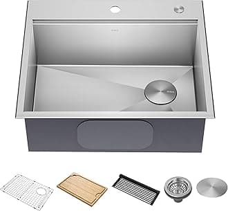 KrausKWT311-25 Kore Workstation 25-inch Drop-in 16 Gauge Single Bowl Stainless Steel Kitchen Sink with Integrated Ledge and Accessories (Pack of 5)
