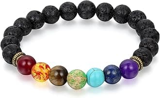 Shining Diva FashionSpiritual 8mm Lava Rock Beads with 7 Chakra Evil Eye Stylish Unisex Bracelet