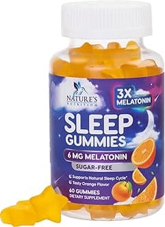 Sugar Free Sleep Gummies - Extra Strength 6mg Melatonin, Natural Sleeping Gummy for Adults and Kids, Vegan, Non-GMO, Sleep Vitamin Support Supplement - 60 Gummies