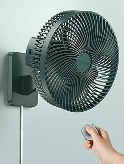 10 Inch Oscillating Wall Mount Small Fan with Remote Control and Timer, 4 Spe...