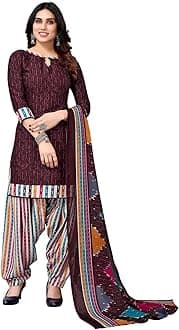 Readymade Indian Punjabi Style Crepe Patiala Salwar Suit with Dupatta for Women