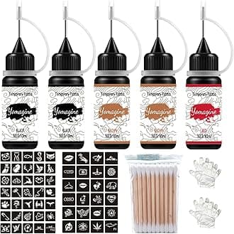 Yomagine Temporary Tattoos Kit, Semi Permanent Tattoos, DIY Fake Freckles Temporary Tattoos for Women Men Kids,Summer Trend Freehand Ink with 59 Pcs Free Tattoo Stencils,Jagua Gel - Full Kit 5 Bottles
