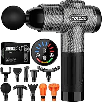 TOLOCO Massage Gun, Deep Tissue Back Massage for Athletes for Pain Relief, Percussion Massager with 10 Massages Heads & Silent Brushless Motor, Valentines Day Gifts for Him Her, Carbon