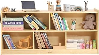 Toy Storage Organizer for Kids Room, Wooden Kids Bookshelf for Classroom, Cube Storage Organizer for Playroom, 5-Section Montessori Bookshelf & Toy Shelf for Nursery