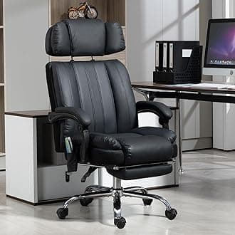 Massage Office Chair with Heat and 8 Vibration Points Big and Tall Executive Office Chair with Adjustable Headrest, Extra Wide Seat, Footrest, Padded Armrests, Reclining High Backrest