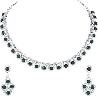 Diamond/Stones Necklace Set with Earrings for Women | Stylish Jewellery for Party, Wedding and Festive Occasions | Fashion Accessories