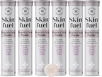 Wellbeing Nutrition Skin Fuel | Glutathione & Collagen Tablets | Skin Glow and Radiance for Men & Women | Hyaluronic Acid, Grape Seed, Vitamin E (15 Effervescent Tablets) Pack of 6