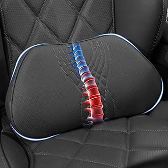 Lumbar Support Pillow for Car Seat, Office Chair Nappa Leather Memory Foam Lower Back Cushion for Back Pain Relief Improve Posture, Ergonomic Back Rest for Gaming Chair, Black, 1PC