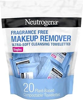 Fragrance-Free Makeup Remover Wipes Singles, Individually Wrapped Face Towelettes, Gently Remove Dirt, Oil, Waterproof Mascara & Makeup, Alcohol-Free Daily Face Wipes for Travel, 20 ct