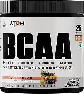 AS-IT-IS ATOM BCAA 250g with L-arginine, L-Carnitine, L-Citrulline for Energy burst & Athletic Performance | Fruit Punch Flavor