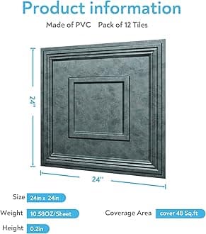 STICKGOO Glue Up Ceiling Tiles, 24x24 Inch PVC Decorative Drop Ceiling Tile Antique Green Bronze 48 Sq. Ft, Pack of 12 Tiles
