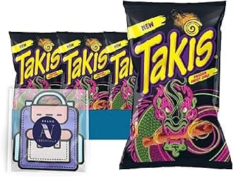 Takis - Lavinia Essentials Bundle: 4-Pack of Dragon Sweet Chili Sharing Size Bag, Hot Chili Pepper Rolled Tortilla Chips 9.9 oz Bag + 1 Utility Prop