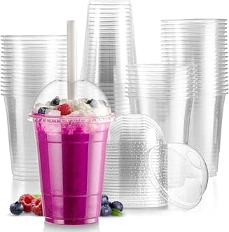 Fit Meal Prep 500 Pack 16 oz Disposable Plastic Coffee Cups with Dome Lids, To Go Iced Coffee Cups with Lids, BPA Free Clear Parfait Cups for Party, Smoothie, Bubble Boba, Juice, Milkshake