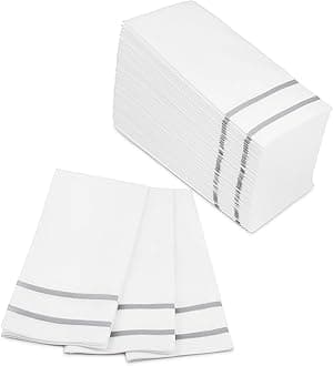 Fete Disposable Hand Towels for Bathroom, Silver Design 100 Linen-Feel Guest Towels – Formal Dinner, Anniversary, and Wedding Napkins for Tables, Guestrooms, and Restrooms - 8.5x 4-Inches Folded,