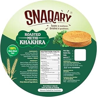 Snaqary All In 1 Whole Wheat Flour Khakhra Roasted Methi Khakhra, pack of 3, Healthy Indian Snacks, Crispy and Crunchy Delicious snacks