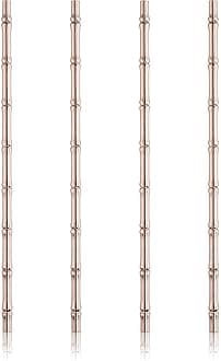 Viski Stainless Steel Cocktail Straws - Reusable Copper Bamboo Tiki Straws- Eco-Friendly Bamboo Finish Metal Drinking Sipper 9.5 Inch, Set of 4