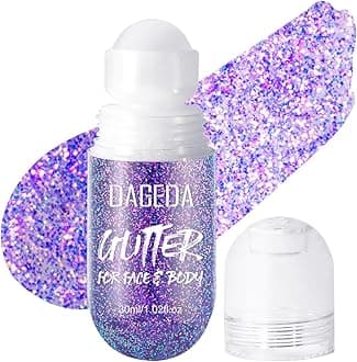 DAGEDA Body Glitter Gel, Roll-on Face Glitter for Mermaid Makeup Festival Rave Accessories, Holographic Hair Glitter Gel,Body Shimmer Halloween Makeup for Rave Party(Crazy Purple)