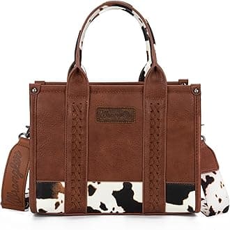 WranglerCow Print Tote Bag for Women Western Purse Boho Top Handle Satchel Handbag with Signature Strap
