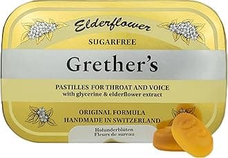 GRETHER'S Sugarfree Elderflower Pastilles – Premium Swiss Throat Lozenges for Dry Mouth & Throat Comfort – Intense Fruit Flavor – Gluten & Lactose Free – Gift for Singers – 3.75 oz