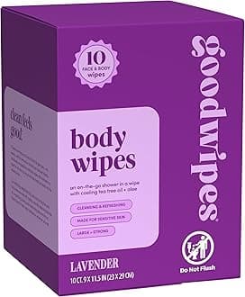 Goodwipes Body Wipes, Really Big for All Over, Made with Aloe, Plant Based and Hypoallergenic, Wipe Away Sweat and Odor, For Face and Body-Lavender, 10 Count