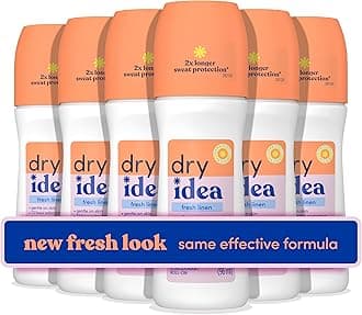 Dry Idea Fresh Linen Roll On Deodorant & Antiperspirant for Women - Hypoallergenic for Sensitive Skin, 2X Longer Sweat Protection, 72Hr Odor Control, Womens Deodorant, 3.25oz (Pack of 6)